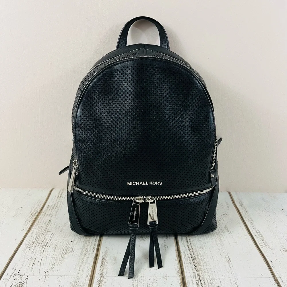 Michael Kors Black Leather Medium Backpack - Picture 2 of 11